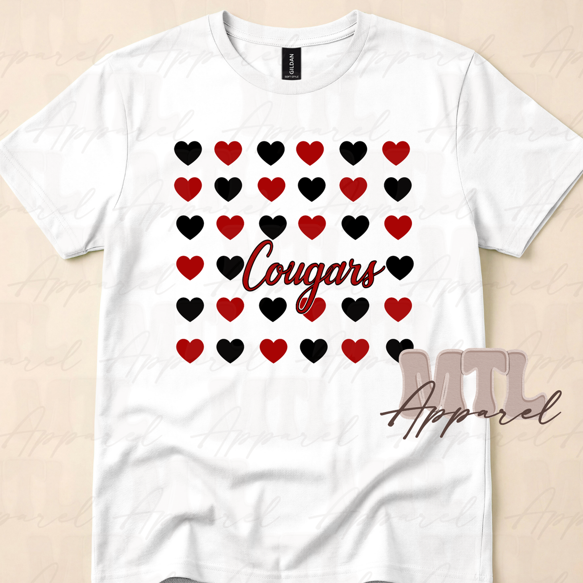 Cougars Red & Black Hearts