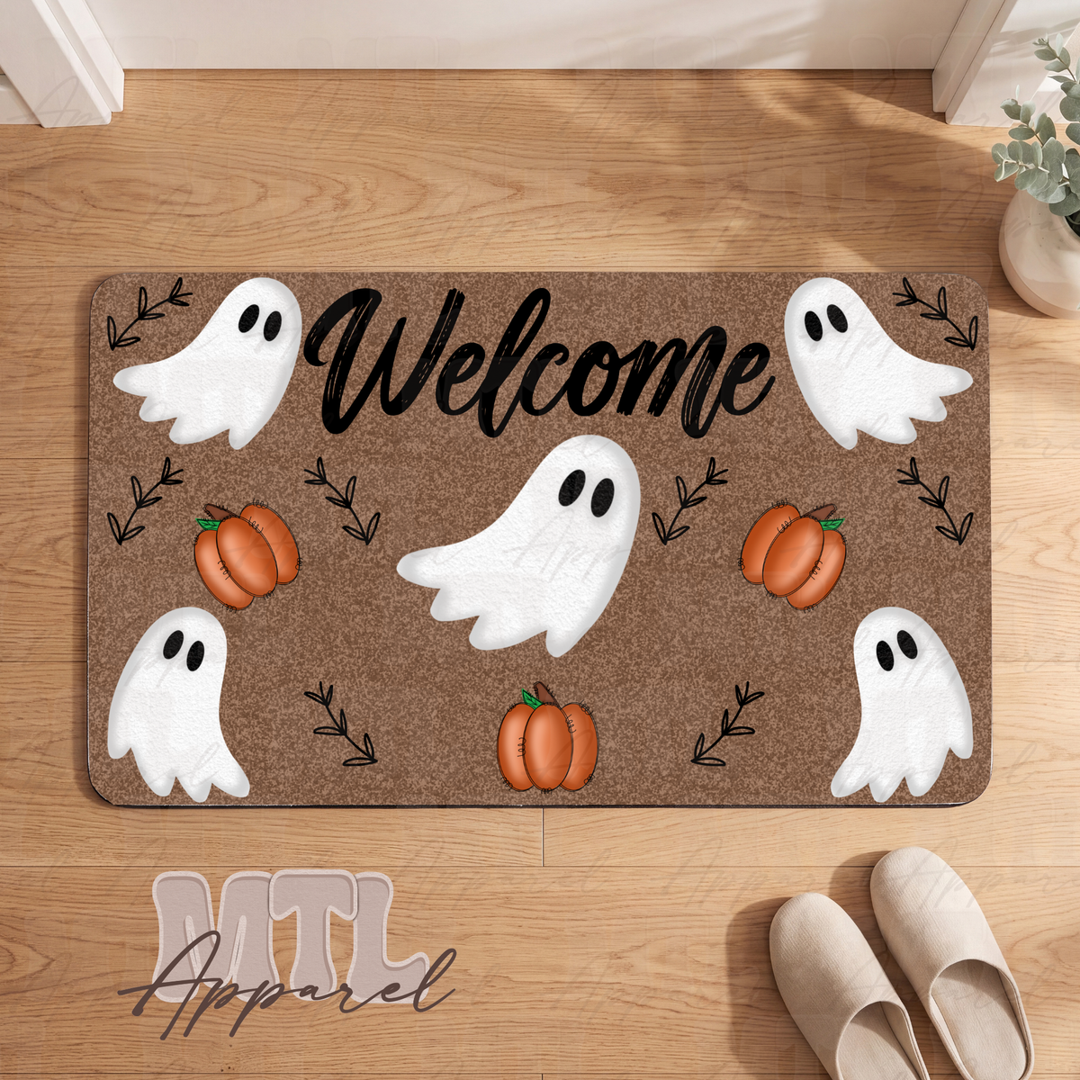 Welcome Ghost & Pumpkin Doormat