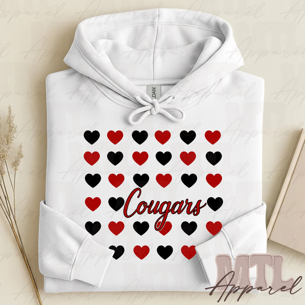 Cougars Red & Black Hearts